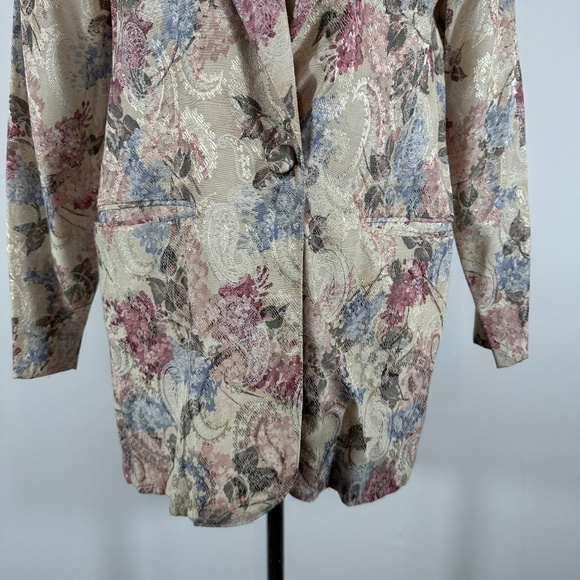 Michael K Co. Tapastry Pink Floral Paisley One Button Blazer Jacket Silky Size M - Picture 4 of 14